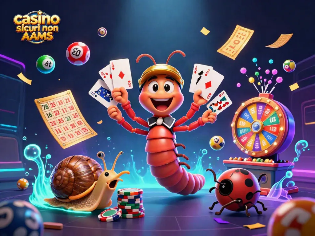 Giocatori si divertono nei casino sicuri non AAMS con carte e palline colorate, ambiente vibrante e interattivo.