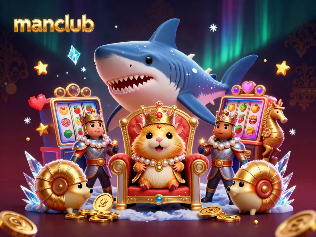 Spin reels in the manclub-themed casino with the golden hamster king and seahorse guards.