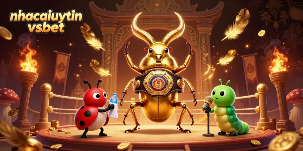 Engage with thrilling nhacaiuytin vsbet action in a vibrant, packed 3D illustration of a beetle showdown.