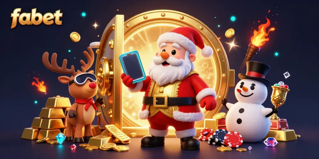 Experience the excitement at fabet with Santa Claus, reindeer, and snowman celebrating jackpots in a vibrant casino.