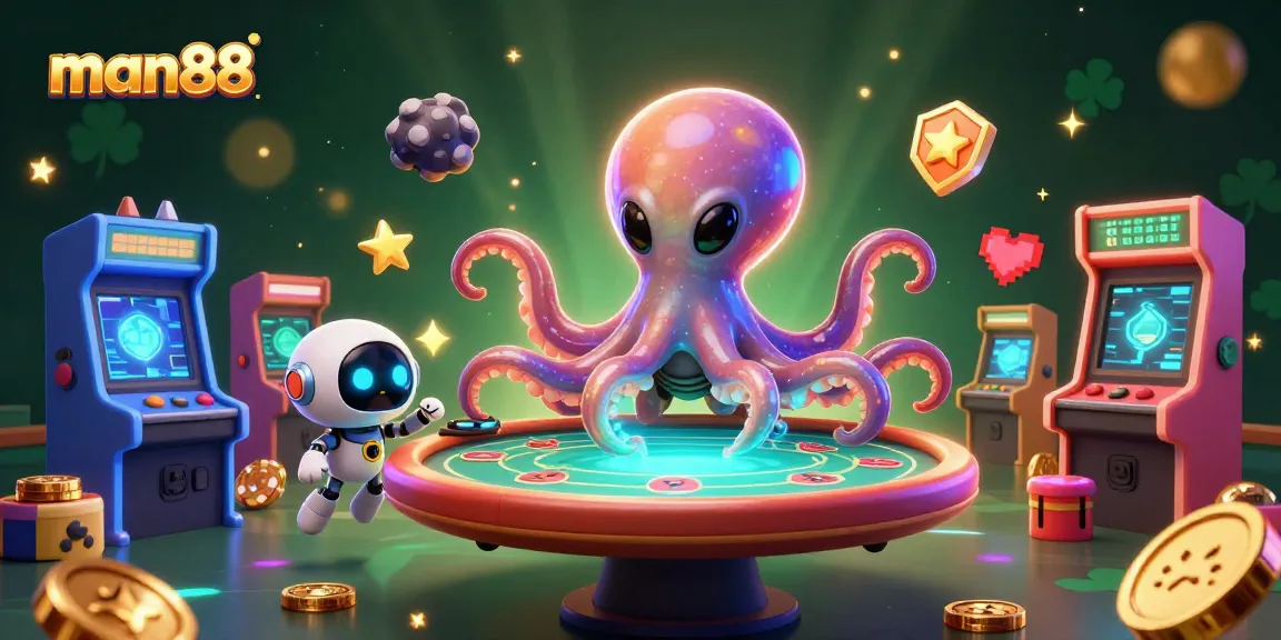 Experience thrilling poker games with man88's vibrant alien-themed casino adventure illustration.
