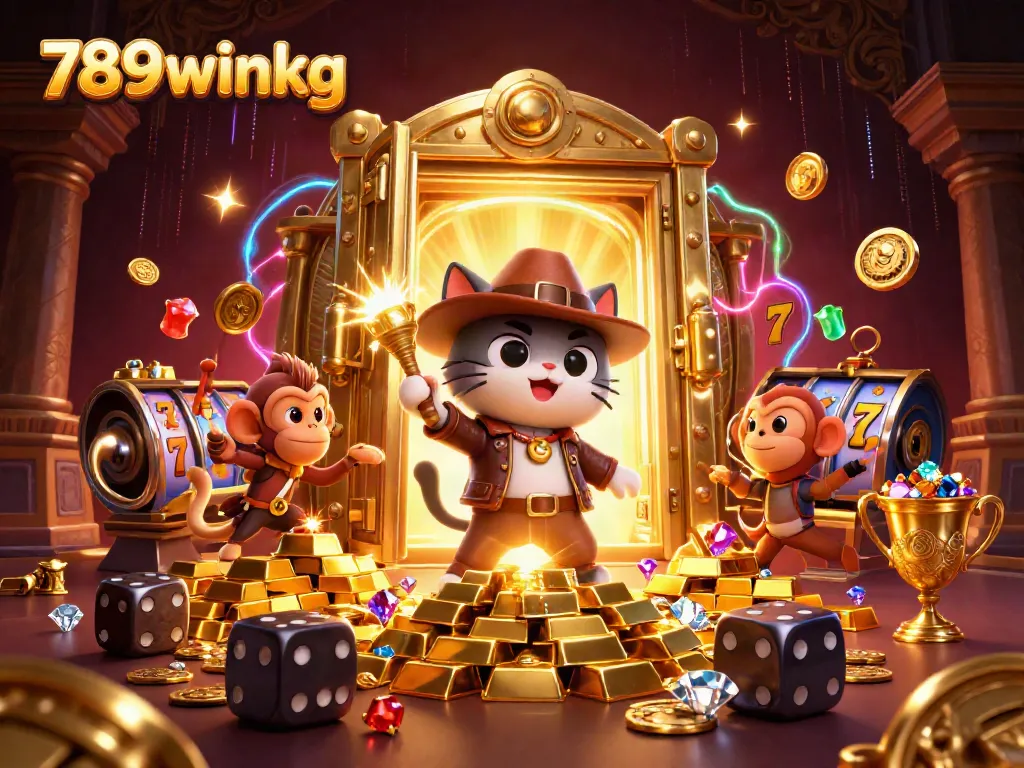 Experience thrilling wins with 789winkg's vibrant casino adventure illustration, showcasing explorers and treasures.