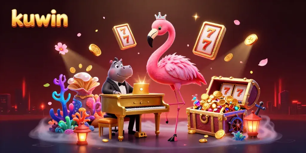 Kuwin casino illustration showcasing vibrant characters and exciting gaming elements in a dynamic scene