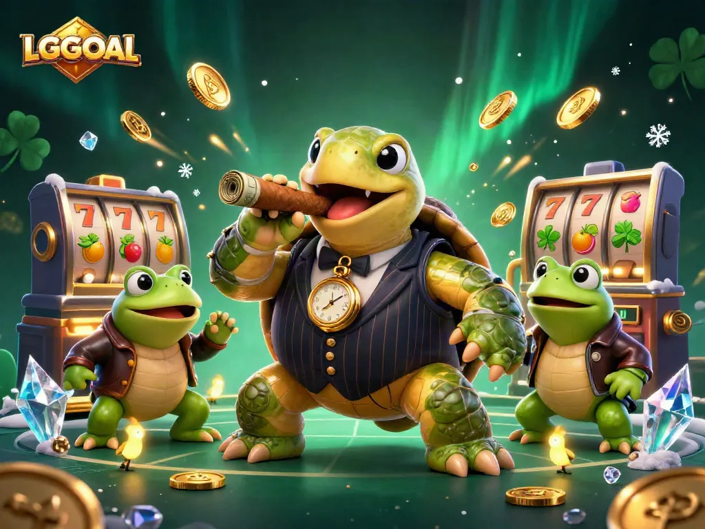 Experience winning strategies with LGOGOAL's popular games in a vibrant casino illustration.
