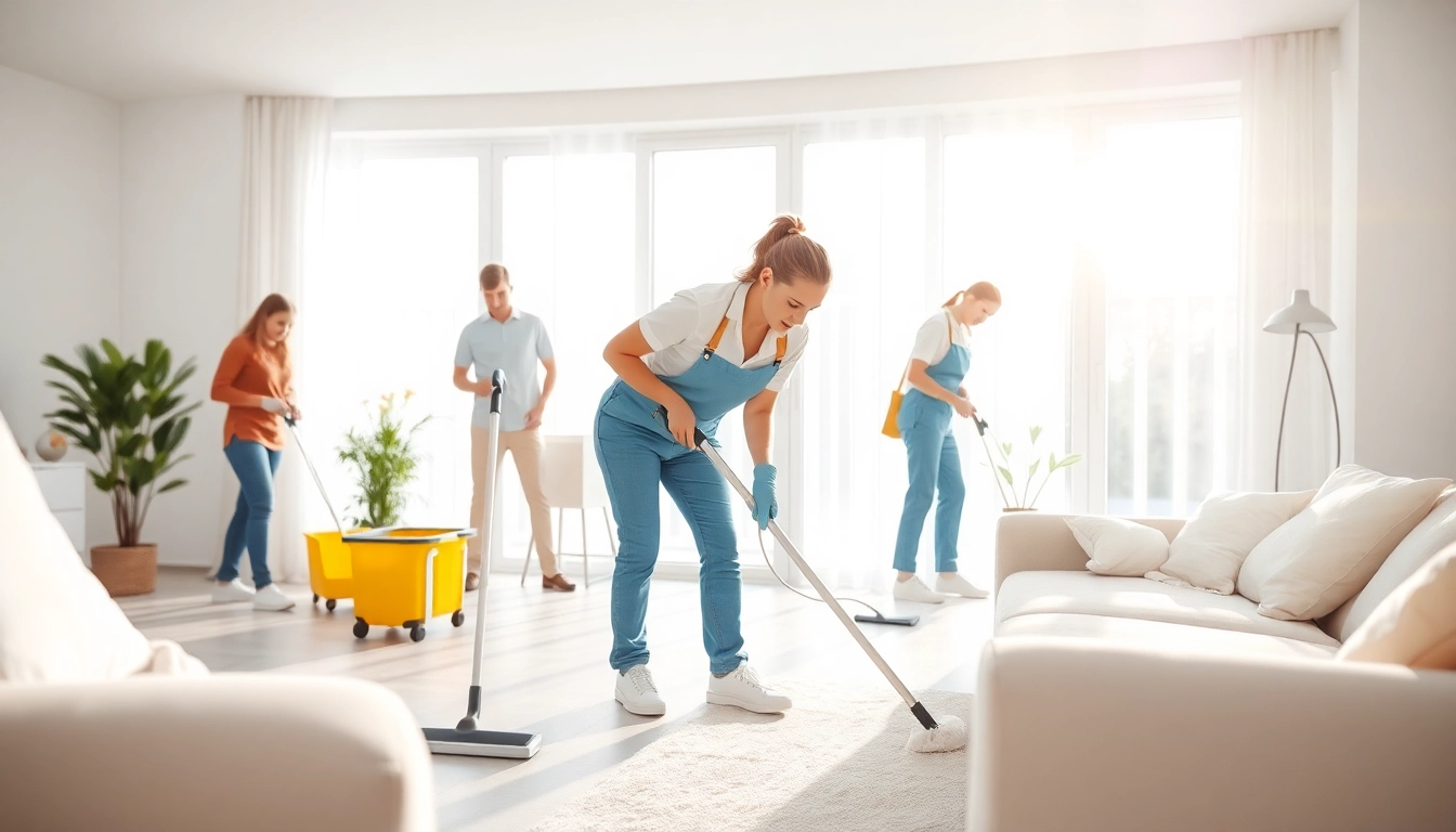 Engaging cleaning services calgary team working in a bright modern home.