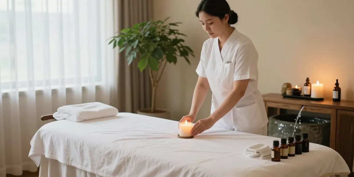Tranquil spa setting showcasing 고양출장마사지 preparation with soothing elements.
