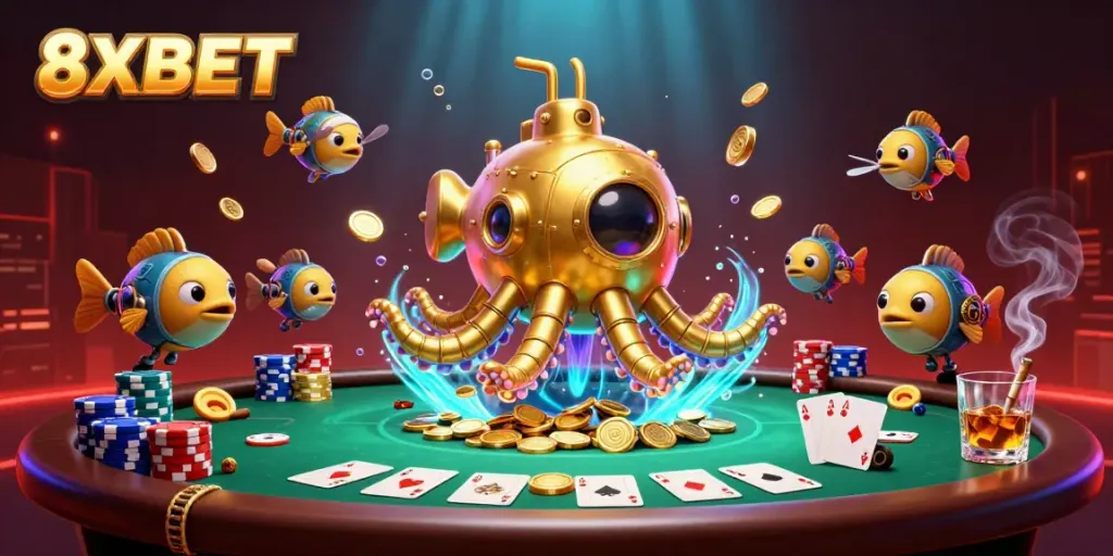 Experience the thrilling world of 8XBET casino gaming with vibrant visuals and exciting poker action.