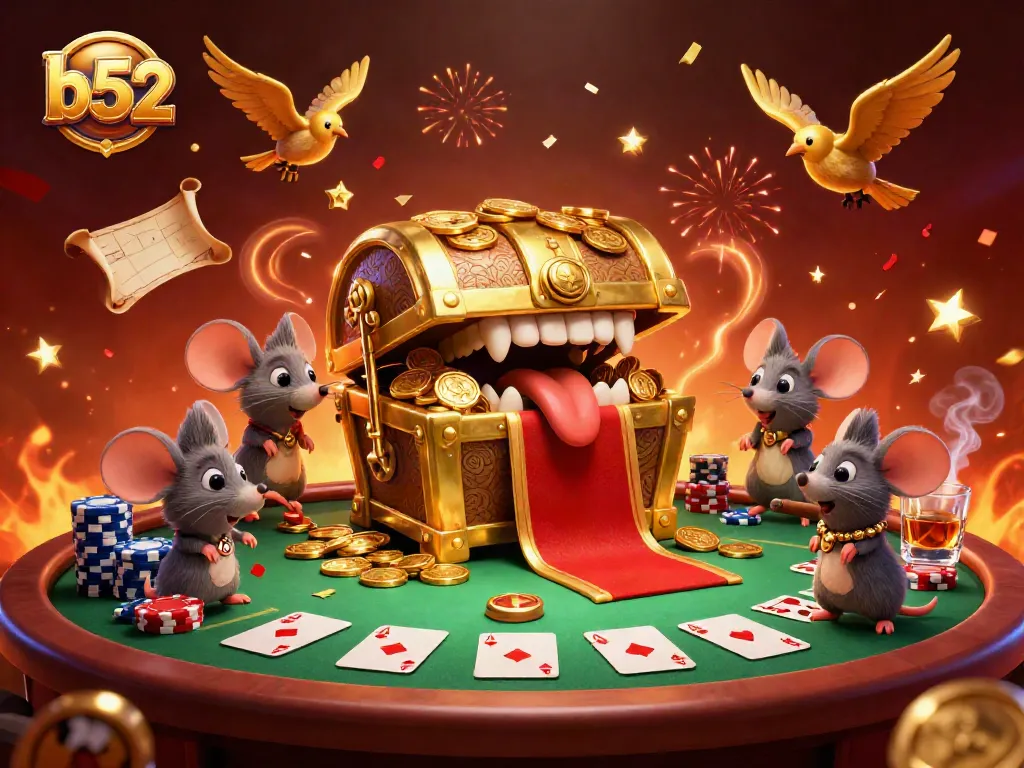 Join the b52 adventure with a treasure chest and poker elements, captivating online gamblers!