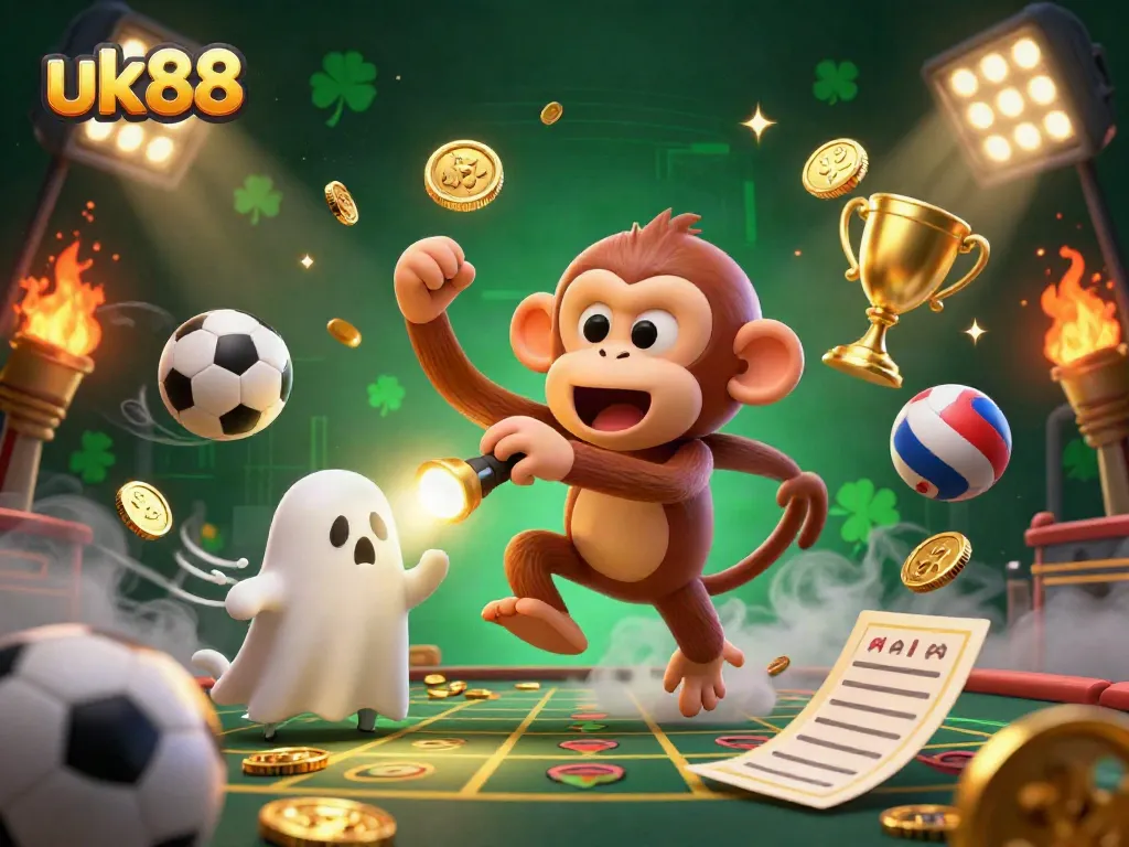 Experience exhilarating gaming at uk88 with a playful ghost monkey and a curious puppy in action.