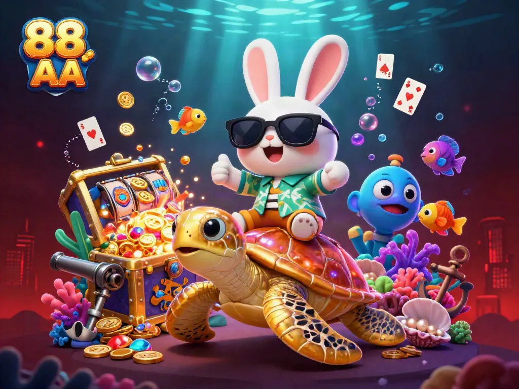 Join the adventure at 88 AA with a lucky rabbit and golden turtle in a vibrant underwater casino!
