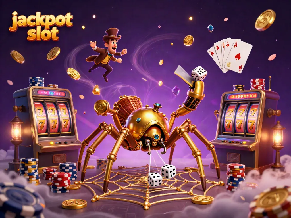 Experience the thrill of jackpot slot gaming with steampunk elements and vibrant casino symbols.