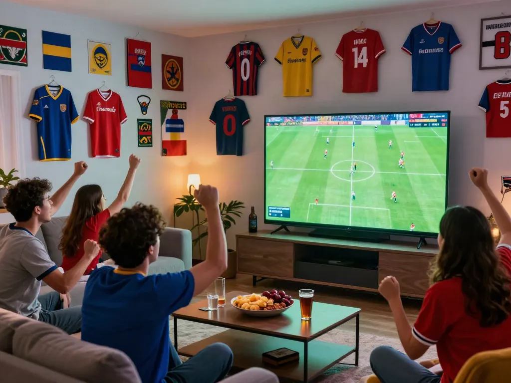 Fans enjoying live football match at https://socolivekz.uk with exciting atmosphere and team jerseys.