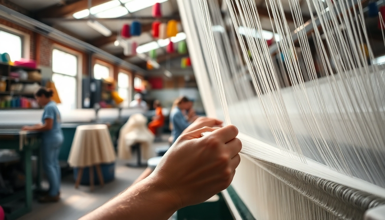 Creëer luxe stoffen met viscose in een drukke textielwerkplaats.
