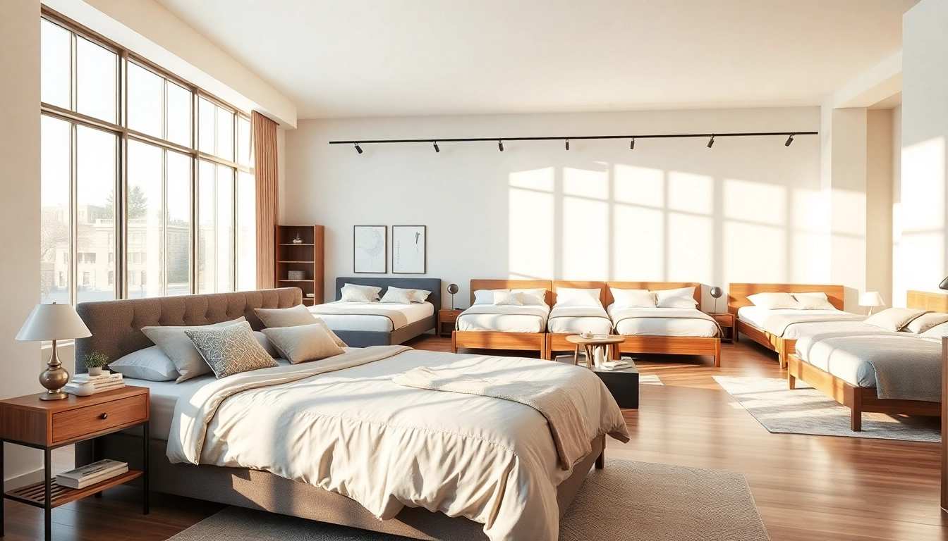 Showcase of different bed sizes arranged in an inviting bedroom.