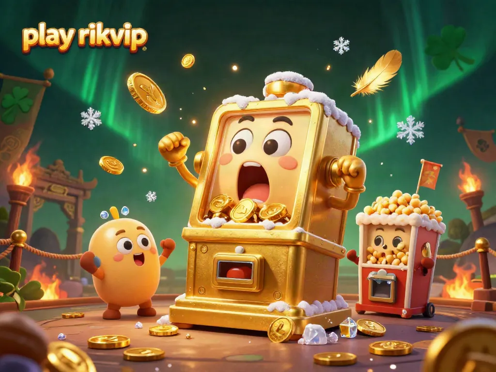 Experience the thrill as you play rikvip with a jubilant golden slot machine celebrating its jackpot.