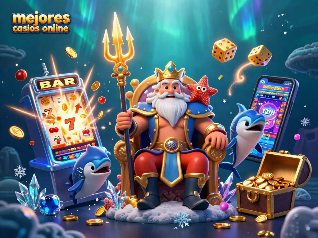 Explora los mejores casinos online mientras disfrutas de un espectáculo de tragamonedas en un fondo cautivador.