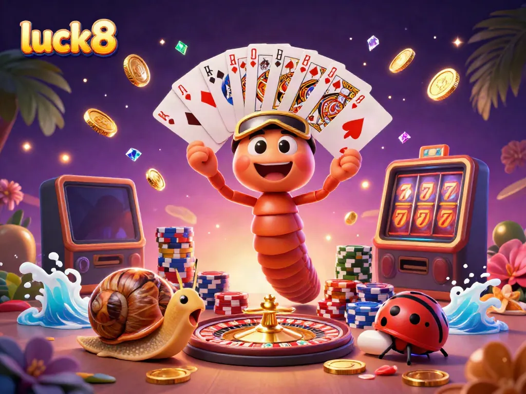 Experience luck8's vibrant 3D casino scene with dynamic characters and thrilling game elements.