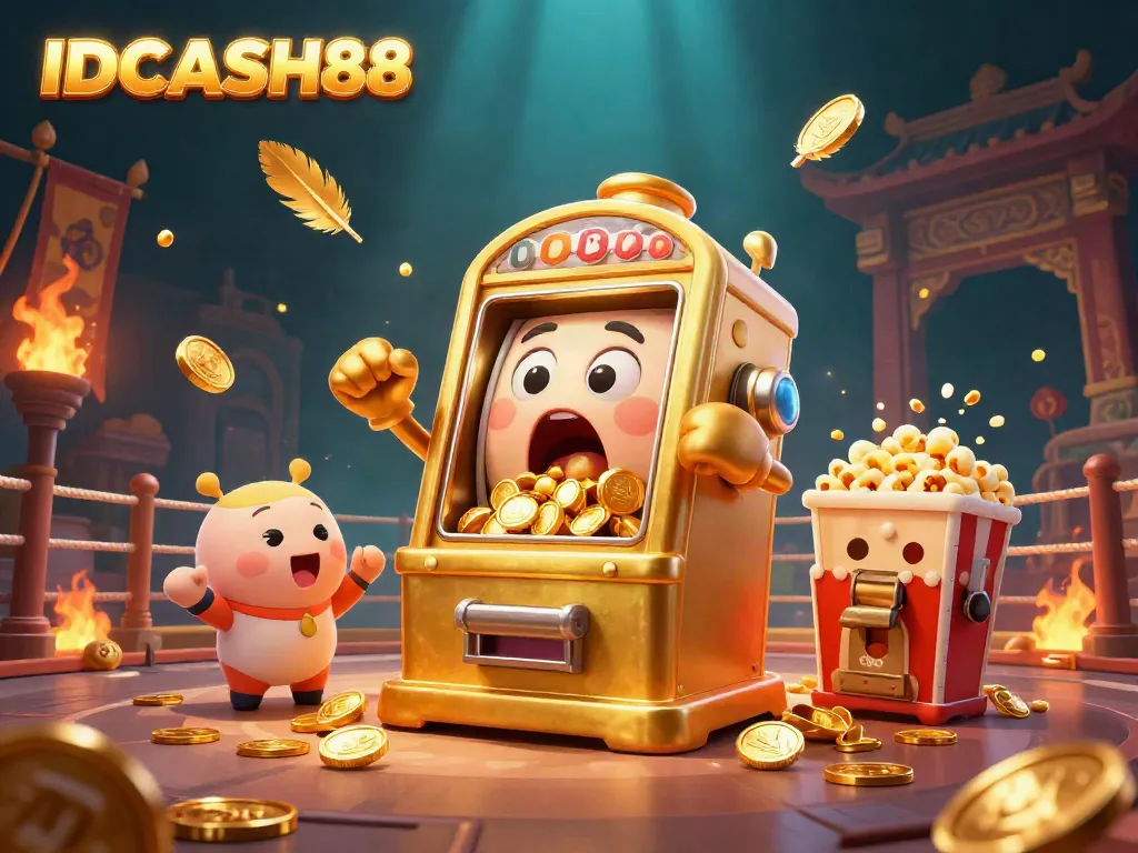 Experience the excitement of winning with IDCASH88 as a golden slot machine hits a jackpot.