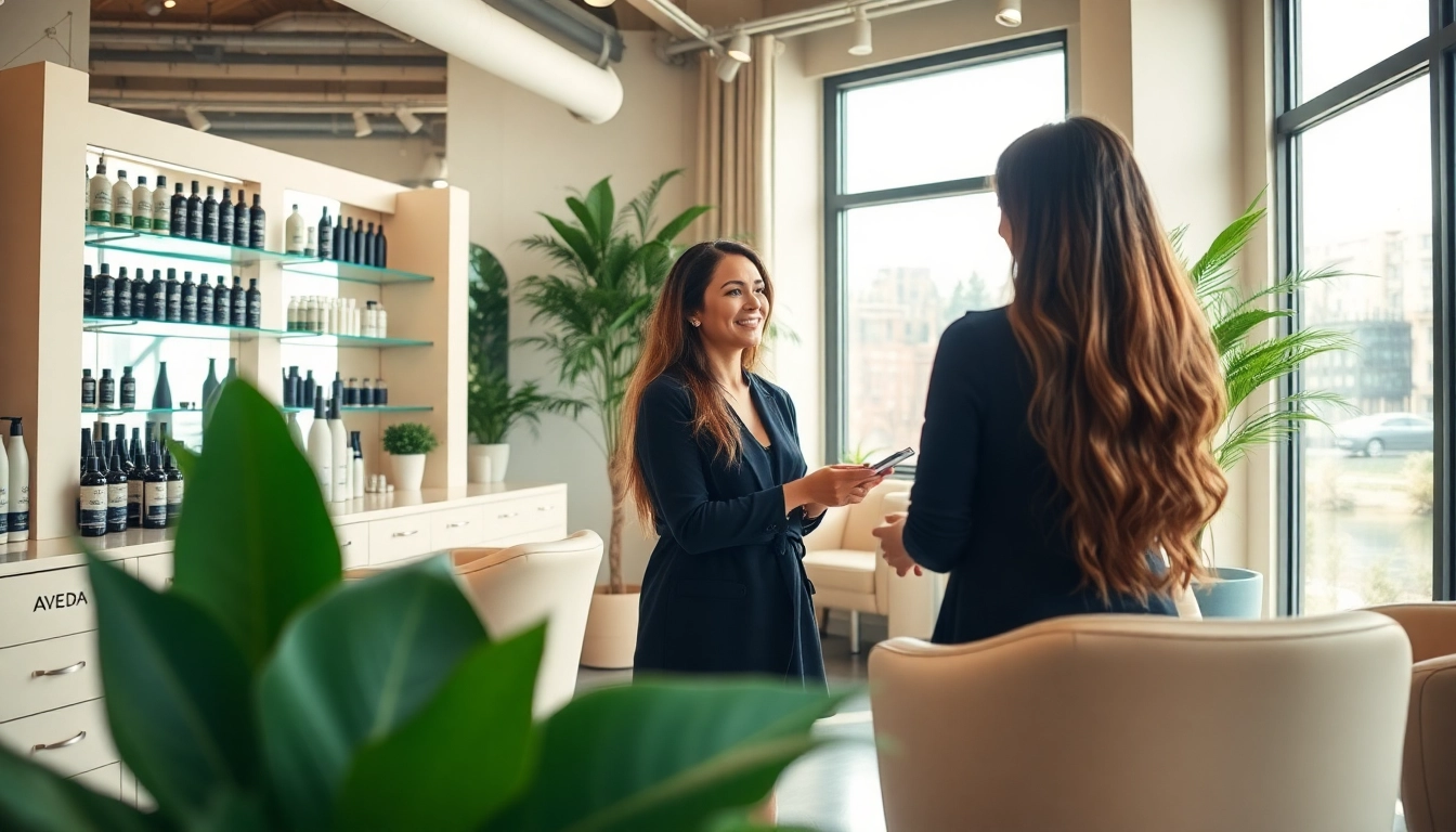 Stylish and tranquil hair salon interior in San Diego, showcasing professional service and Aveda products at hair salons san diego.