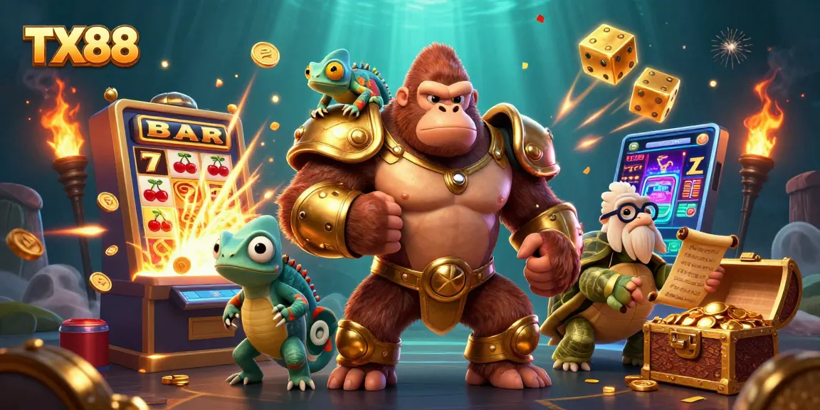 Experience thrilling action with TX88's vibrant casino scene featuring a powerful gorilla king.