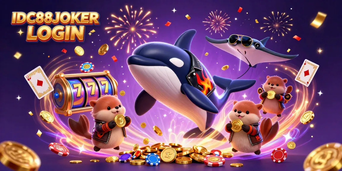 Experience the thrill of winning with IDC88JOKER LOGIN featuring animated casino characters and slot fun.