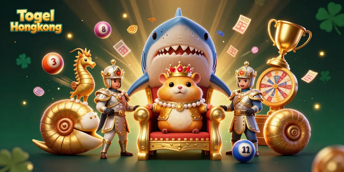 Engage with Togel Hongkong through a vibrant illustration of a golden hamster king and dynamic lottery elements.
