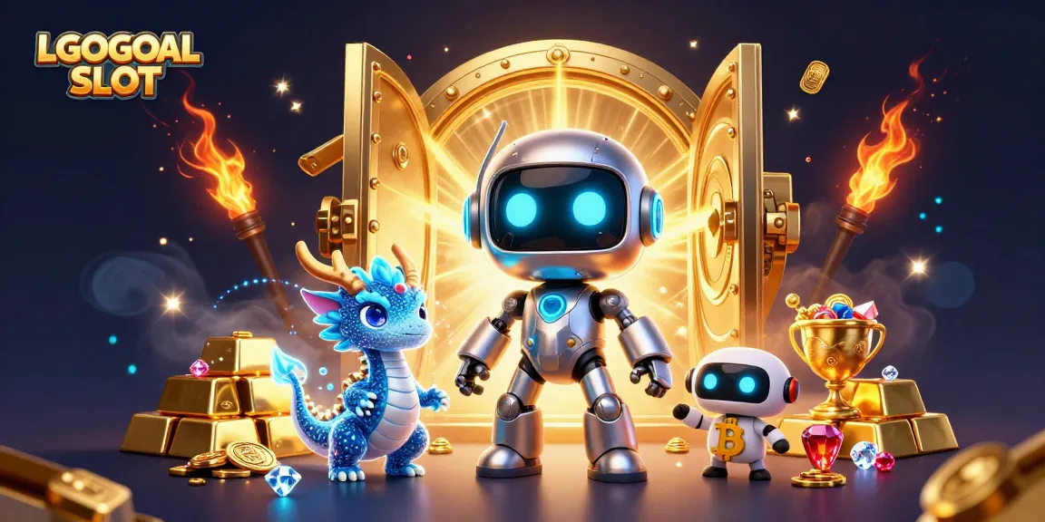 Spin and win big with LGOGOAL SLOT in a vibrant 3D casino scene filled with treasures.