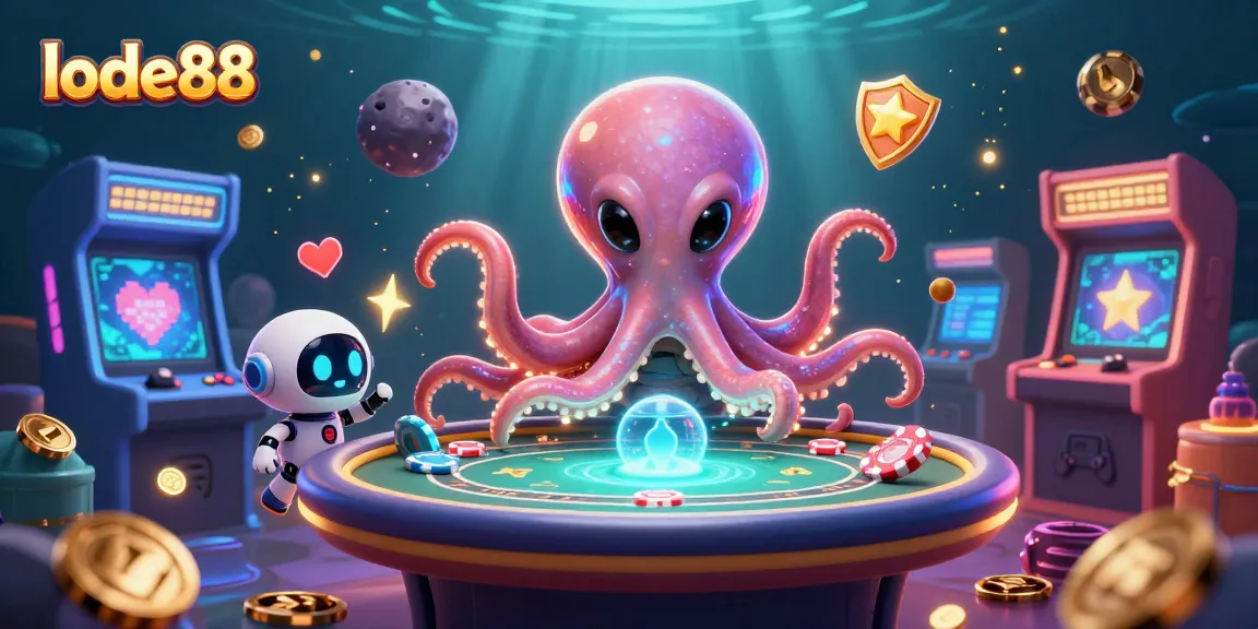Engage with lode88's vibrant casino universe featuring an alien octopus at a poker table.