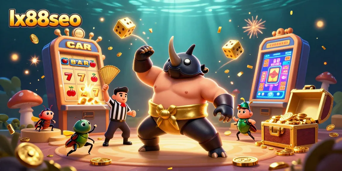 Experience the vibrant lx88seo gaming scene with a dynamic sumo champion and jackpot elements bursting with excitement.