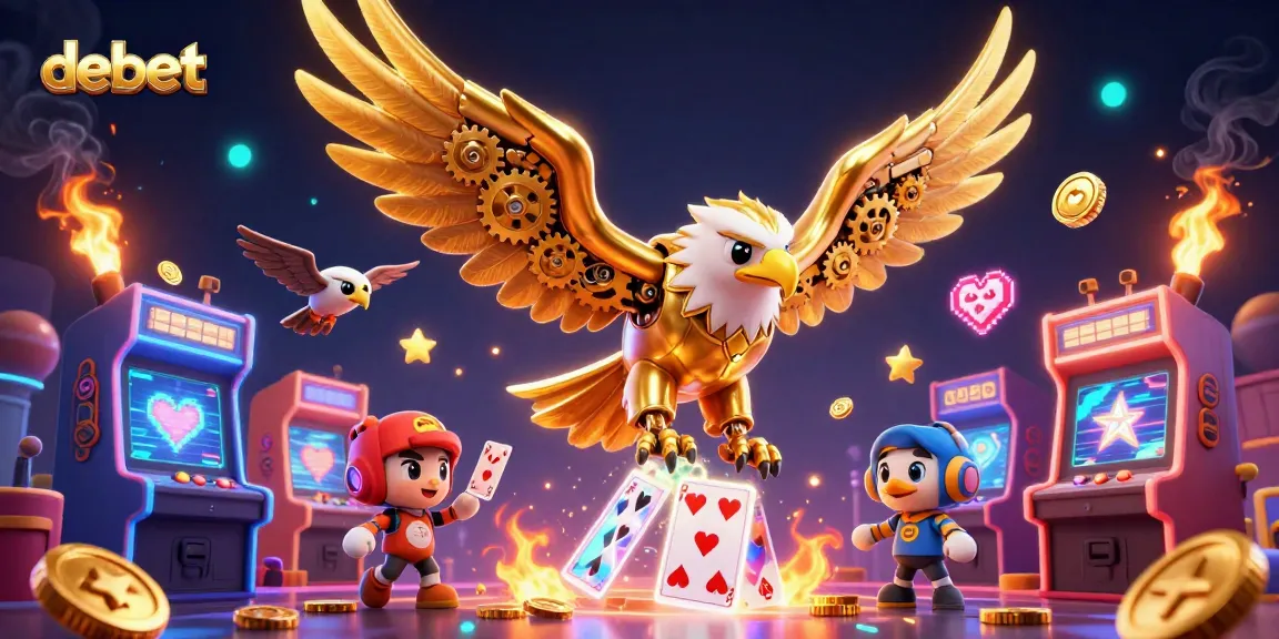Engage in casino excitement with debet as a golden eagle dives through holographic cards.