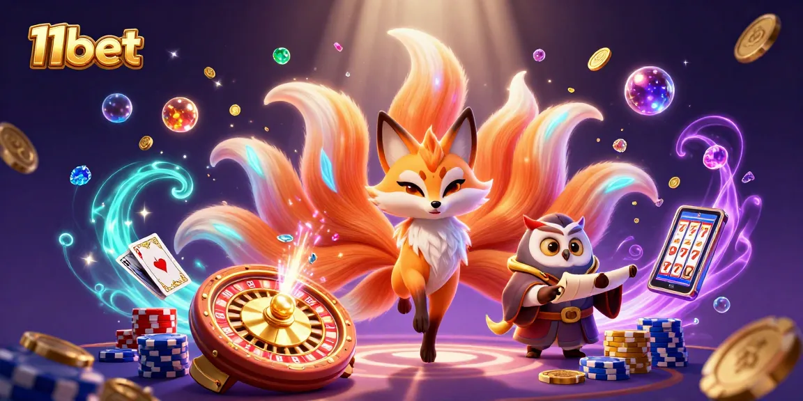 Bet on fun at 11bet with vibrant characters and dynamic casino elements in a captivating 3D illustration.