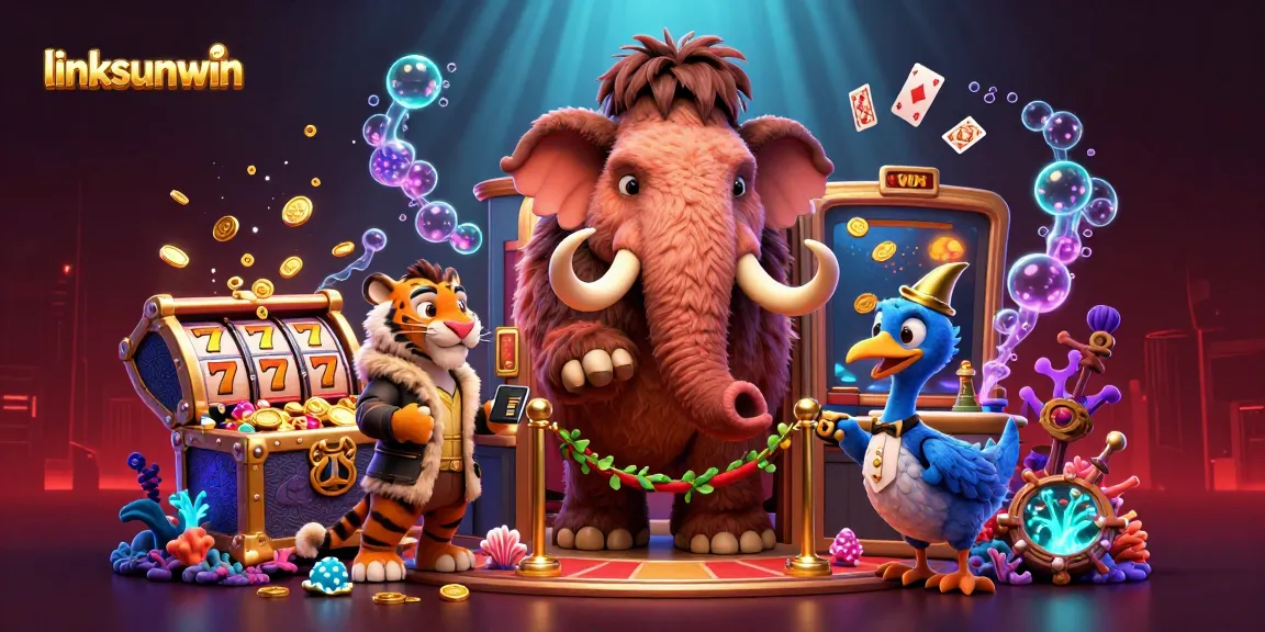 Experience the vibrant world of linksunwin with a lively casino scene featuring animated characters and dynamic gaming elements.
